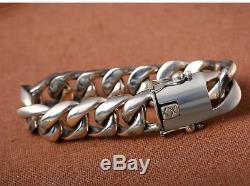 210g Solid 925 Sterling Silver Men's link Biker Heavy Wide bracelet bangle 20mm