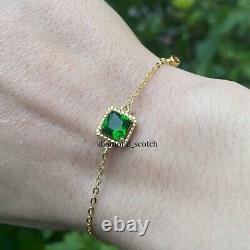2.00 Ct Princess Cut Simulated Emerald Solitaire Bracelet 14k Yellow Gold Finish