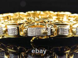 2.40 Ct Men's Pave Set White Diamond Custom Bracelet In 14k Yellow Gold Finish