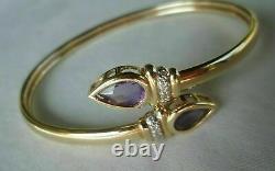 2 Ct Pear Cut Amethyst & Diamond In 14K Yellow Gold Over Bypass Bangle Bracelet