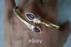 2 Ct Pear Cut Amethyst & Diamond In 14K Yellow Gold Over Bypass Bangle Bracelet