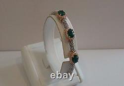 2 Tone Sterling Silver Past/present/future Bracelet 9.75 Ct Lab Emeralds/accents