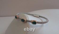 2 Tone Sterling Silver Past/present/future Bracelet 9.75 Ct Lab Emeralds/accents