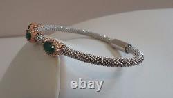2 Tone Sterling Silver Past/present/future Bracelet 9.75 Ct Lab Emeralds/accents