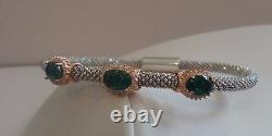 2 Tone Sterling Silver Past/present/future Bracelet 9.75 Ct Lab Emeralds/accents