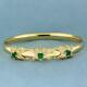 2ct Tw Colombian Emerald And Diamond Bangle 7.5bracelet In 14k Yellow Gold Over
