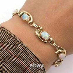 3Ct Oval Simulated Opal Ladies Vintage Tennis Bracelet 14K Yellow Gold Plated