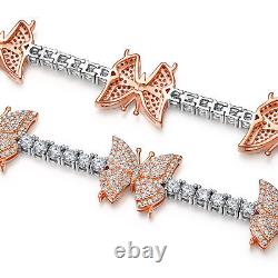 3MM Moissanite Tennis Chain Bracelet 3 Butterfly 925 Sterling Silver Women 7.5'