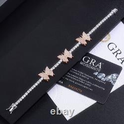 3MM Moissanite Tennis Chain Bracelet 3 Butterfly 925 Sterling Silver Women 7.5'
