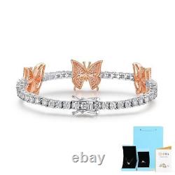 3MM Moissanite Tennis Chain Bracelet 3 Butterfly 925 Sterling Silver Women 7.5'