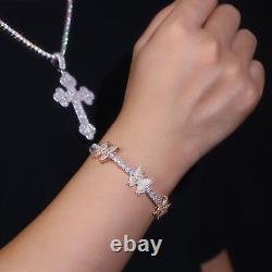 3MM Moissanite Tennis Chain Bracelet 3 Butterfly 925 Sterling Silver Women 7.5'