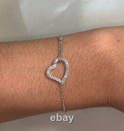 3.20CT Simulated Diamond Women's Heart Chain Bracelet 14k White Gold Finish