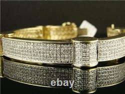 3.50Ct Round Real Moissanite Men's Designer Link Bracelet 14K Yellow Gold Finish