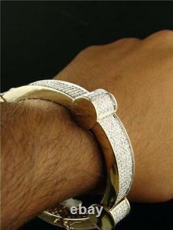 3.50Ct Round Real Moissanite Men's Designer Link Bracelet 14K Yellow Gold Finish
