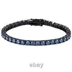 3-5mm Royal Blue Moissanite Tennis Bracelet 925 Sterling Silver Plated Black Men