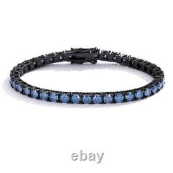 3-5mm Royal Blue Moissanite Tennis Bracelet 925 Sterling Silver Plated Black Men