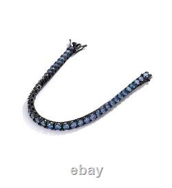 3-5mm Royal Blue Moissanite Tennis Bracelet 925 Sterling Silver Plated Black Men