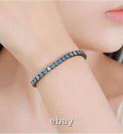 3-5mm Royal Blue Moissanite Tennis Bracelet 925 Sterling Silver Plated Black Men