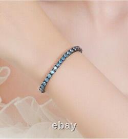 3-5mm Royal Blue Moissanite Tennis Bracelet 925 Sterling Silver Plated Black Men