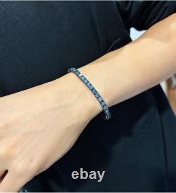 3-5mm Royal Blue Moissanite Tennis Bracelet 925 Sterling Silver Plated Black Men