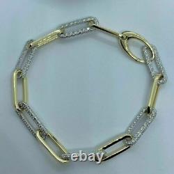 3 Ct 14K Yellow Gold Finish Round Cut Diamond Open Link Chain Paperclip Bracelet