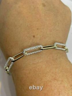 3 Ct 14K Yellow Gold Finish Round Cut Diamond Open Link Chain Paperclip Bracelet