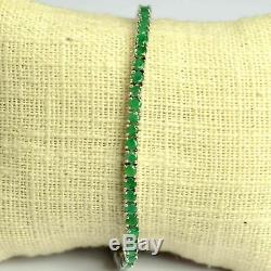 3 mm Round Gemstone Green Emerald Tennis Bracelet In 14k White Gold Over 7.25