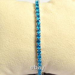3x4 mm Oval Natural Neon Apatite Gemstone 925 Sterling Silver Tennis Bracelet