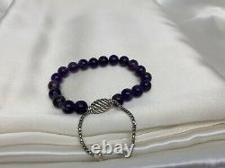 $425 David Yurman Silver 925 8mm Amethyst Spiritual Bead Adjustable Bracelet