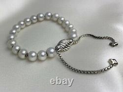 $425 David Yurman Silver 925 8mm Pearl Spiritual Bead Adjustable Bracelet
