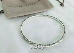 $450 Auth David Yurman Sterling Silver 3mm Twisted Cable Bangle Bracelet Medium