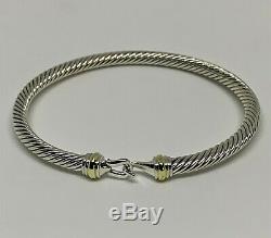 $475 David Yurman 925 Sterling Silver 4mm Cable Buckle Bracelet with 18K Gold