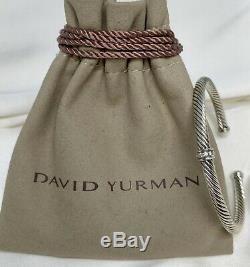 $475 David Yurman Center Station Cable Classic 4mm Cuff Bracelet with Diamonds
