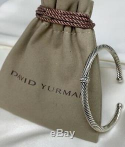 $475 David Yurman Center Station Cable Classic 4mm Cuff Bracelet with Diamonds