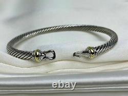 $475 David Yurman Sterling Silver 925 4mm Cable Buckle Bracelet with 18K Gold