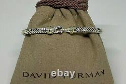 $475 David Yurman Sterling Silver 925 4mm Cable Buckle Bracelet with 18K Gold