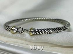 $475 David Yurman Sterling Silver 925 4mm Cable Buckle Bracelet with 18K Gold