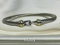 $475 David Yurman Sterling Silver 925 4mm Cable Buckle Bracelet with 18K Gold