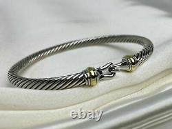 $475 David Yurman Sterling Silver 925 4mm Cable Buckle Bracelet with 18K Gold