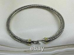 $475 David Yurman Sterling Silver 925 4mm Cable Buckle Bracelet with 18K Gold