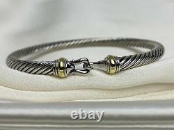 $475 David Yurman Sterling Silver 925 4mm Cable Buckle Bracelet with 18K Gold M