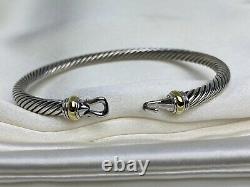 $475 David Yurman Sterling Silver 925 4mm Cable Buckle Bracelet with 18K Gold M
