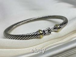 $475 David Yurman Sterling Silver 925 4mm Cable Buckle Bracelet with 18K Gold M