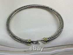 $475 David Yurman Sterling Silver 925 4mm Cable Buckle Bracelet with 18K Gold M