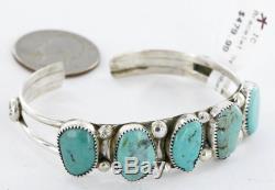 $480Tag Navajo. 925 Sterling Silver Natural Turquoise Native American Bracelet