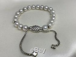 $495 David Yurman S. S 925 Pearl Spiritual Beads Bracelet 8mm Adjustable