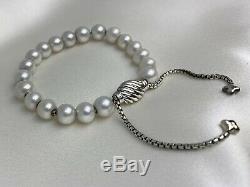 $495 David Yurman S. S 925 Pearl Spiritual Beads Bracelet 8mm Adjustable