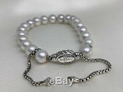 $495 David Yurman S. S 925 Pearl Spiritual Beads Bracelet 8mm Adjustable