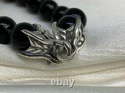 $495 David Yurman Silver 925 8mm Black Onyx Spiritual Bead Clasp Bracelet 7 1/4