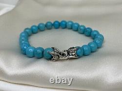$495 David Yurman Sterling Silver 925 Turquoise Spiritual Beads 8mm Bracelet